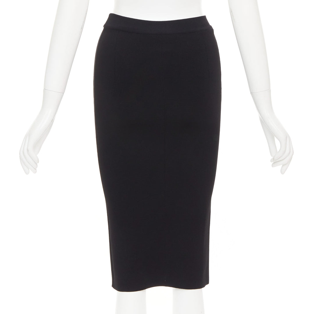 OSCAR DE LA RENTA P16 black lattice cut out side high waisted pencil skirt XS