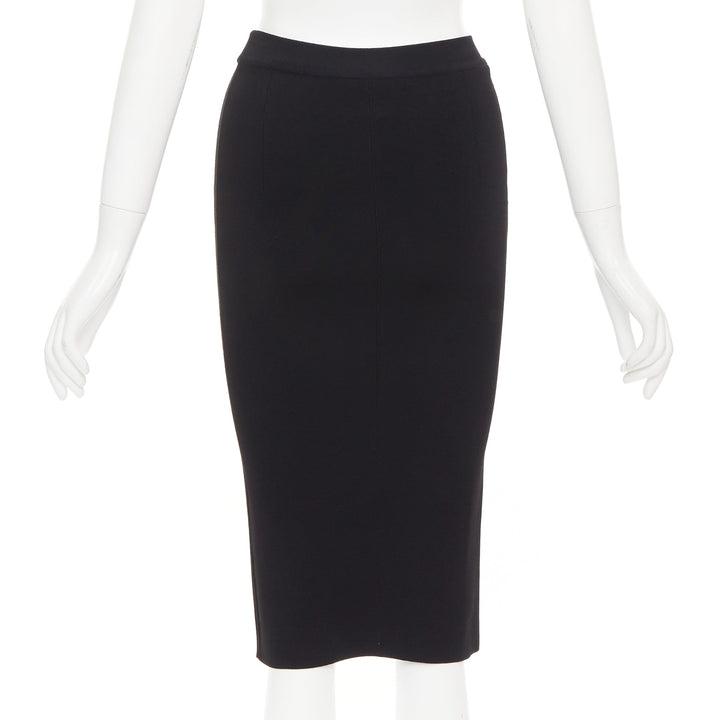 OSCAR DE LA RENTA P16 black lattice cut out side high waisted pencil skirt XS