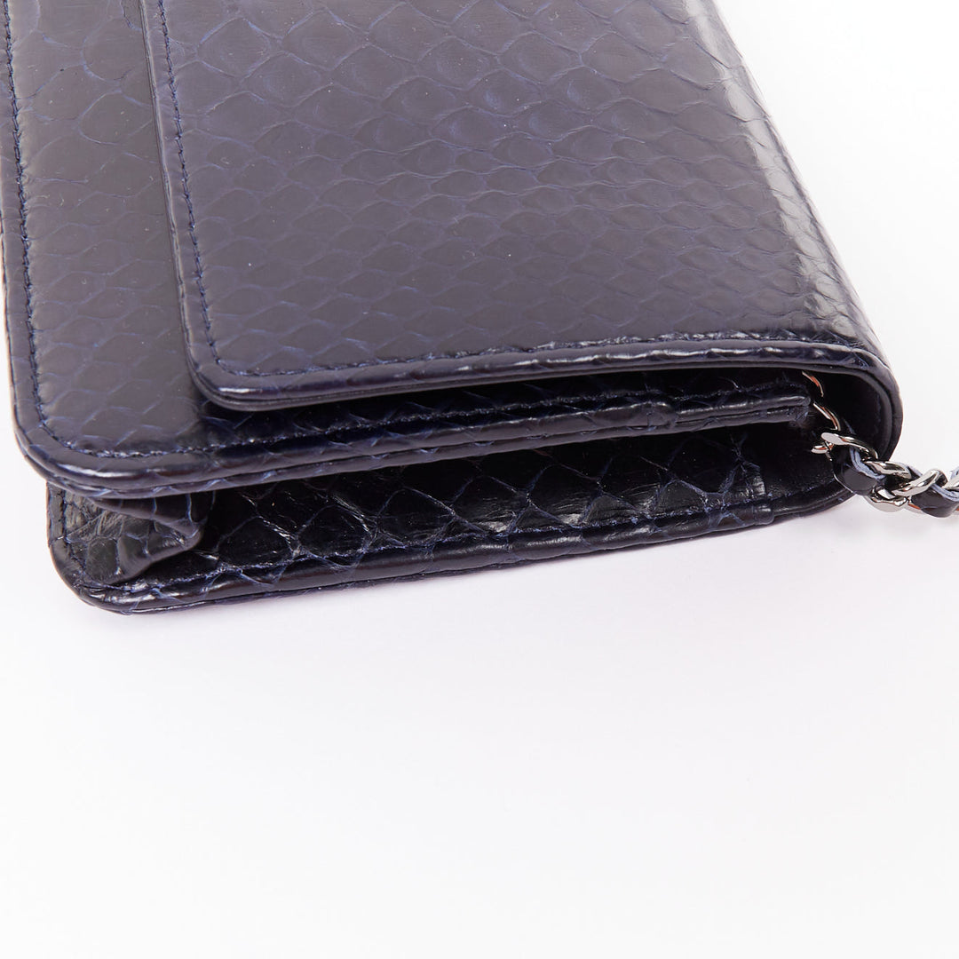 CHANEL Timeless Classic Flap Wallet on Chain navy scaled leather crossbody bag