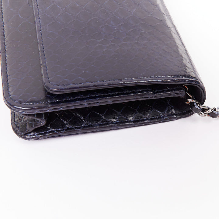 CHANEL Timeless Classic Flap Wallet on Chain navy scaled leather crossbody bag