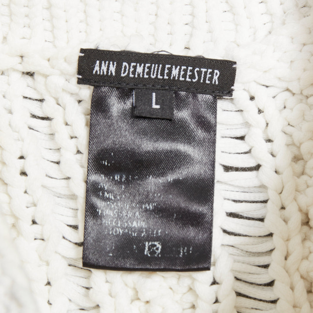 rare ANN DEMEULEMEESTER white heavy knit distressed loops hem vest L