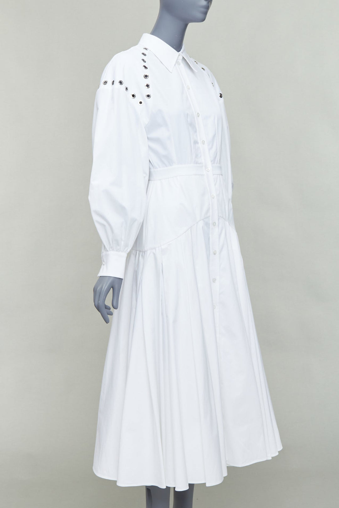 ALEXANDER MCQUEEN 2022 white cotton silver grommet midi dress IT38 XS