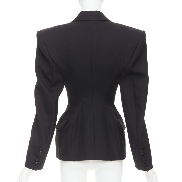 ALEXANDRE VAUTHIER COUTURE black wasp waist power padded shoulder blazer jacket