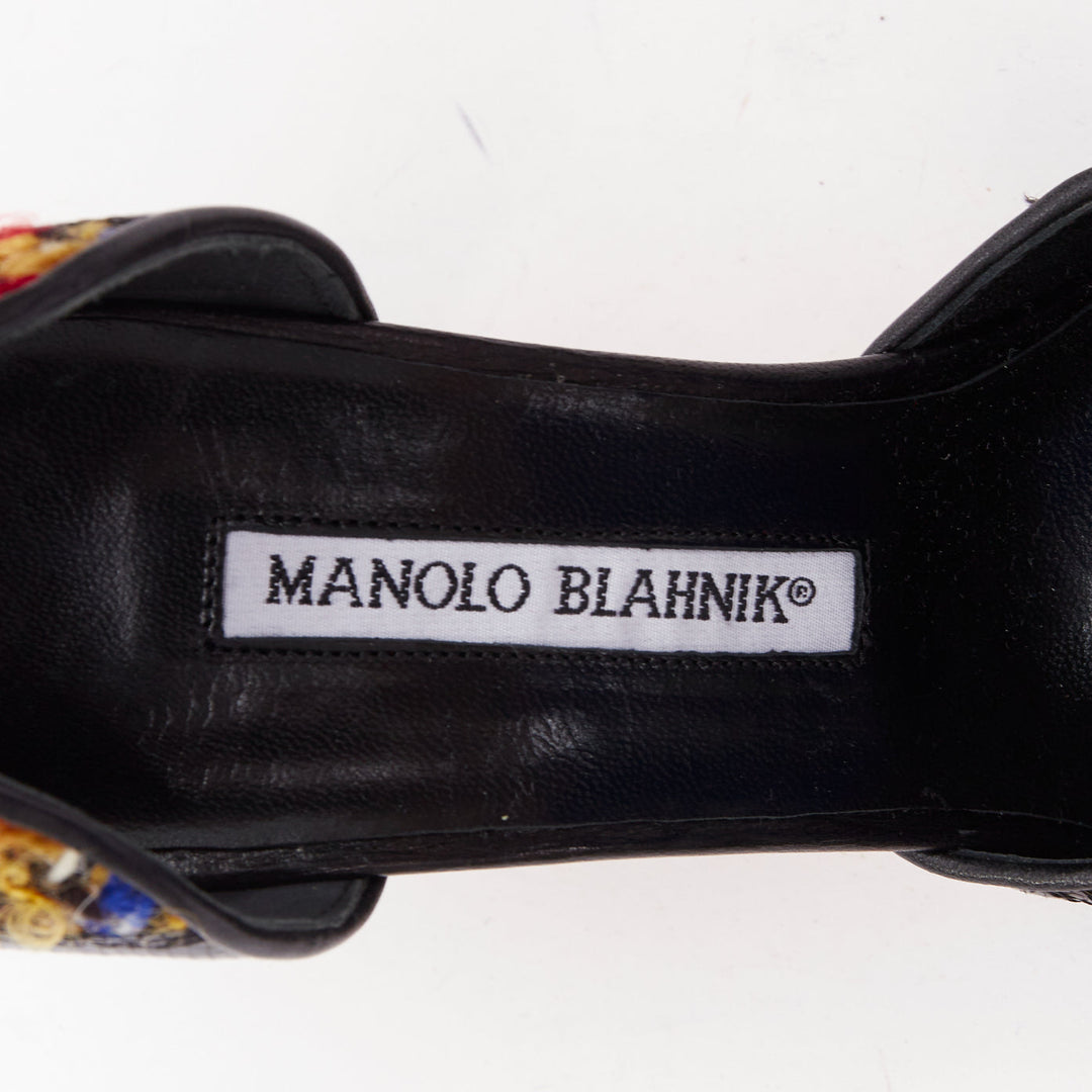 rare MANOLO BLAHNIK Kurung Dorsay multicolor boucle tweed court pumps EU37