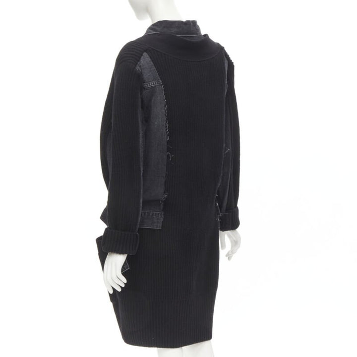 SACAI 2020 black reconstructed washed denim ribbed cardigan coat JP3 L