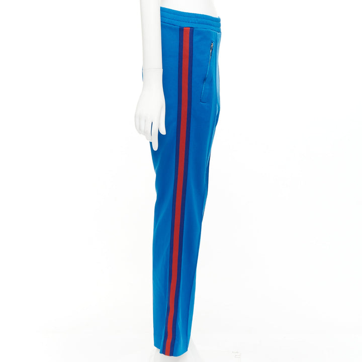 GUCCI blue red webbing trims flare cropped track pants S