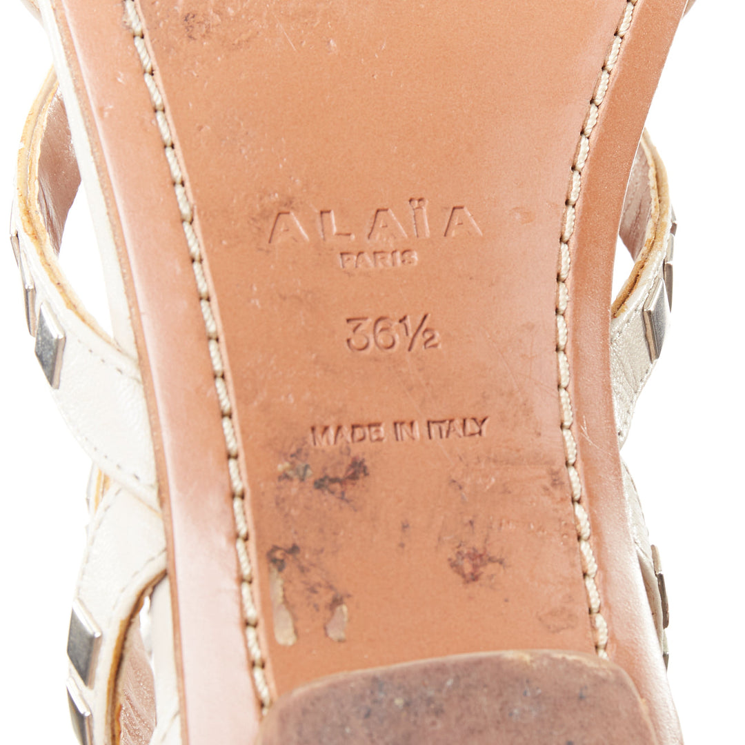 ALAIA silver square studded nude leather flat gladiator sandals EU36.5