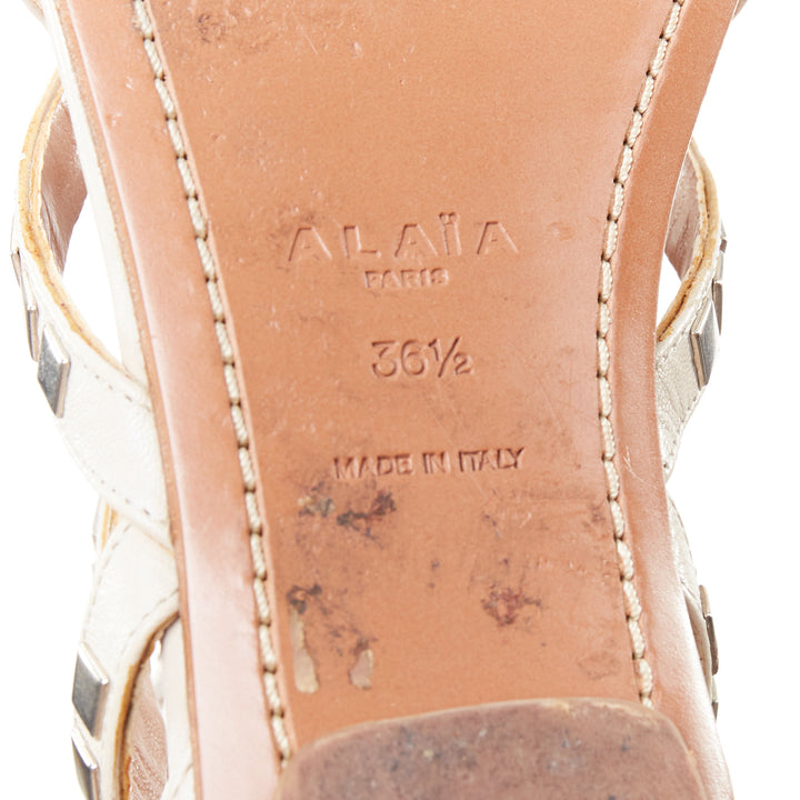 ALAIA silver square studded nude leather flat gladiator sandals EU36.5