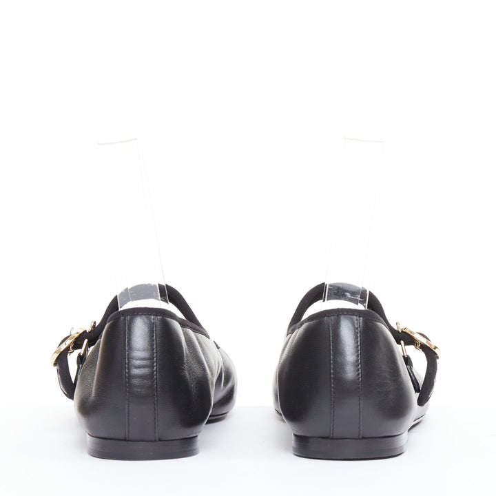 CHANEL 2024 black soft lambskin leather stitched CC cap toe mary jane flats EU39