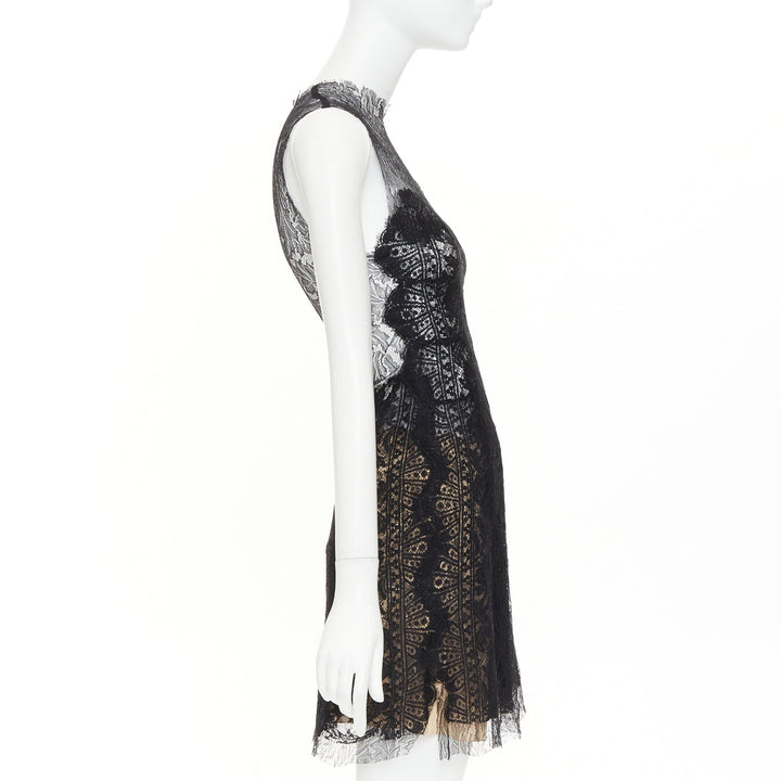CAROLINE SEIKALY 2010 black sheer floral lace illusion sweetheart dress FR36 S