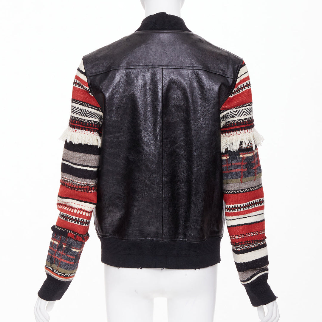 SAINT LAURENT 2017 Heaven ethnic embroidered sleeves calf leather bomber FR38 M