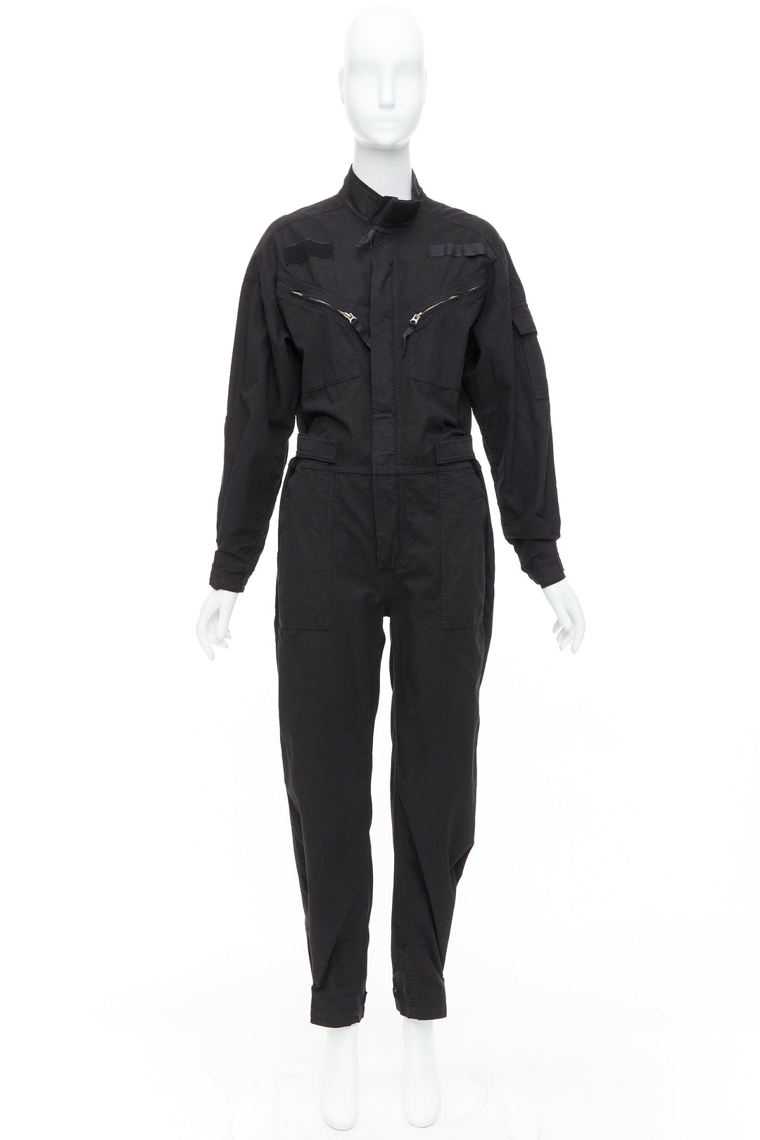 RE/DONE black cotton silver zip magic tape pocketed jumpsuit boiler suit XS