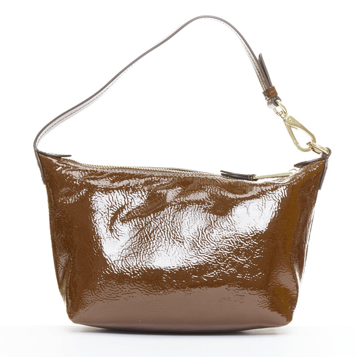 MIU MIU 2024 brown Naplak patent leather gold logo mini pouch bag