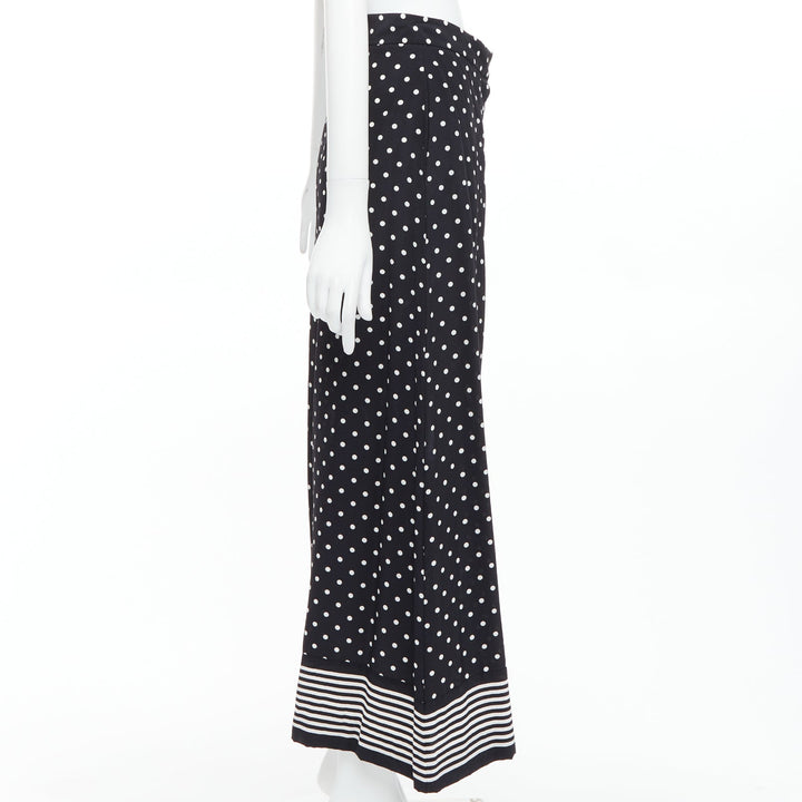 STELLA MCCARTNEY 2016 black white 100% silk polka dot striped pants IT36 XXS