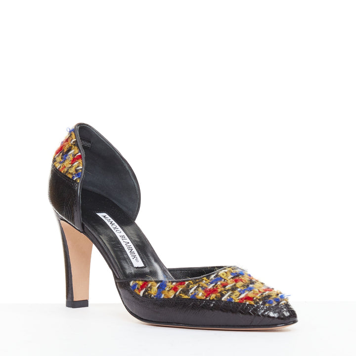 rare MANOLO BLAHNIK Kurung Dorsay multicolor boucle tweed court pumps EU37