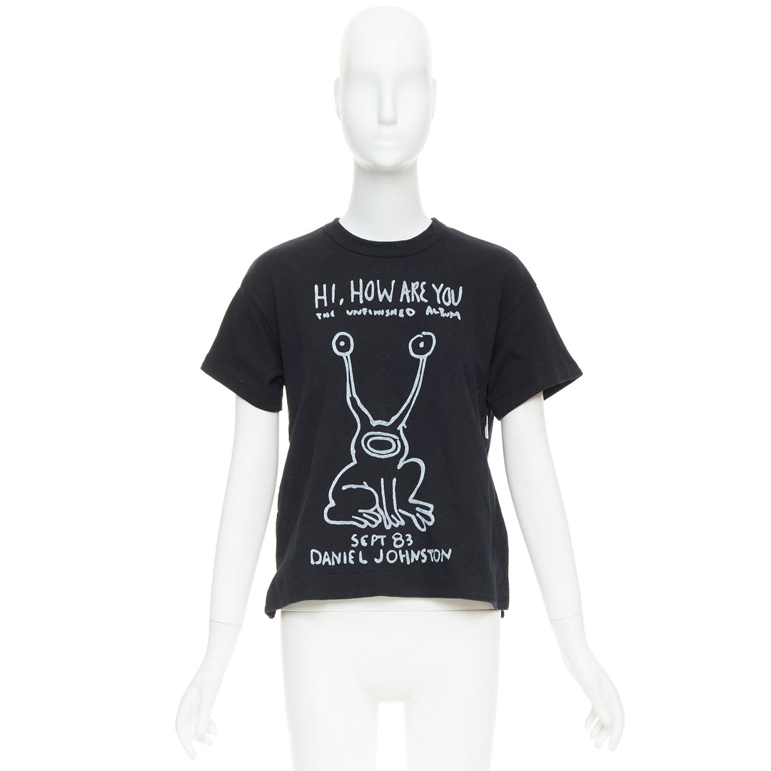 SACAI 2017 Daniel Johnston frog print  black white cotton zip side tshirt JP1 S