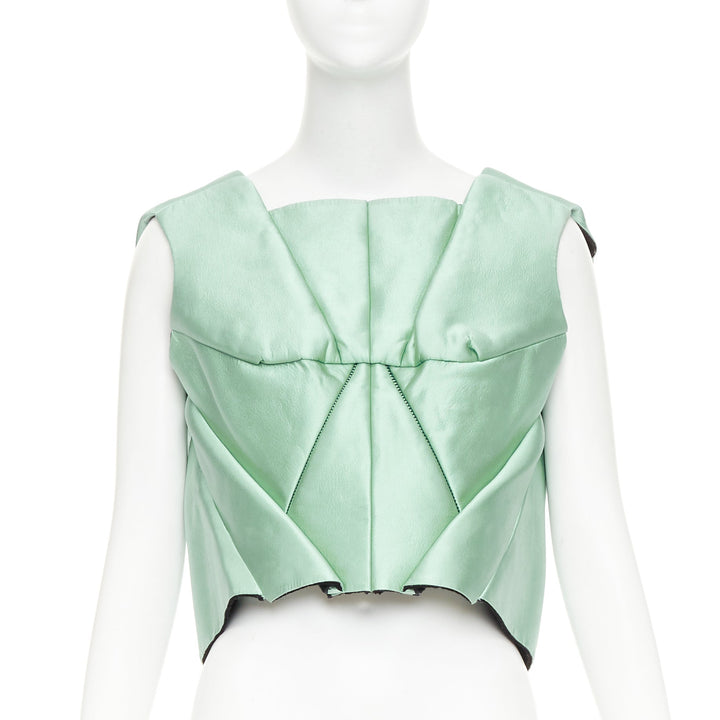rare BALENCIAGA 2007 teal green silk sunburst panelled architectural top FR38 M