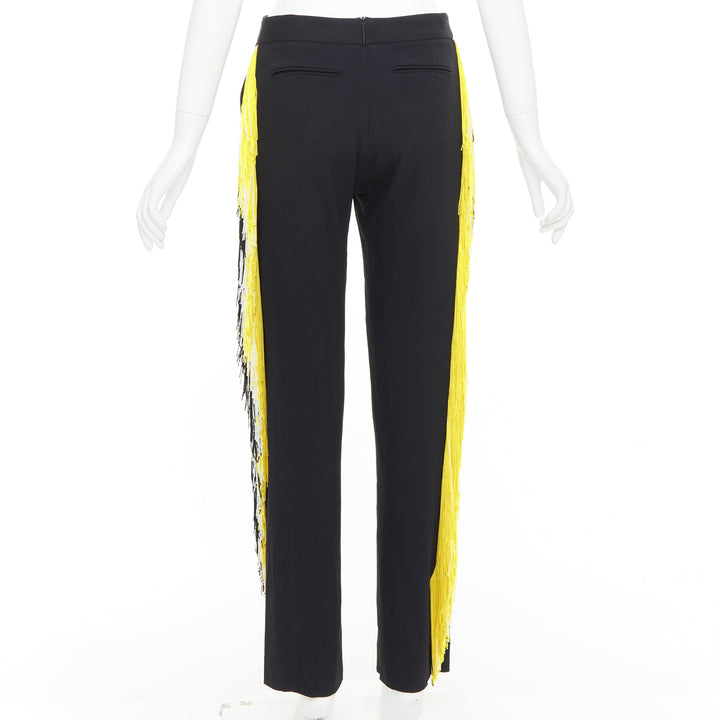 CHRISTOPHER KANE black georgette yellow white fringe trim trouser pants UK8 S