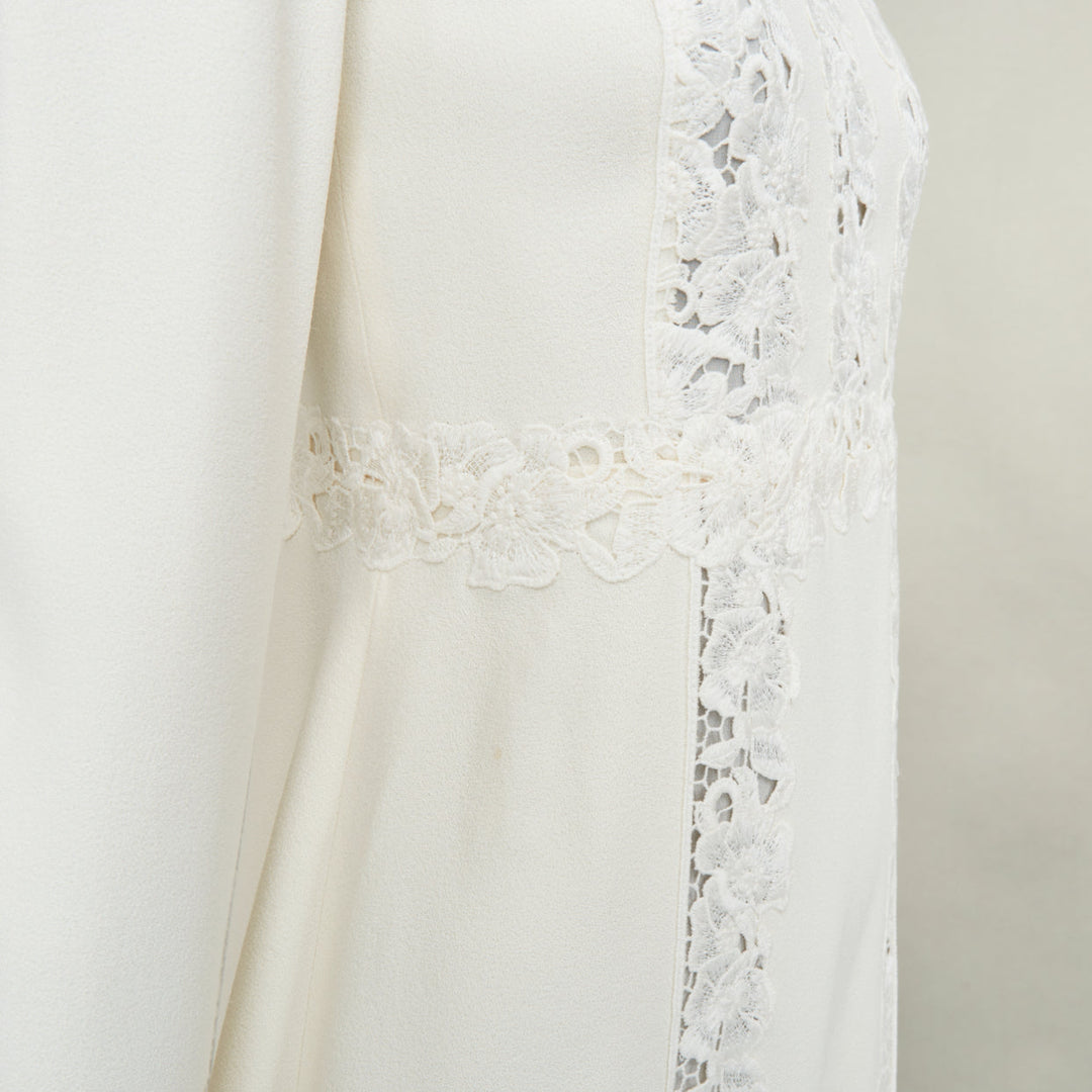 GIAMBATTISTA VALLI 2018 floral lace insert ivory viscose shift dress IT40 XS