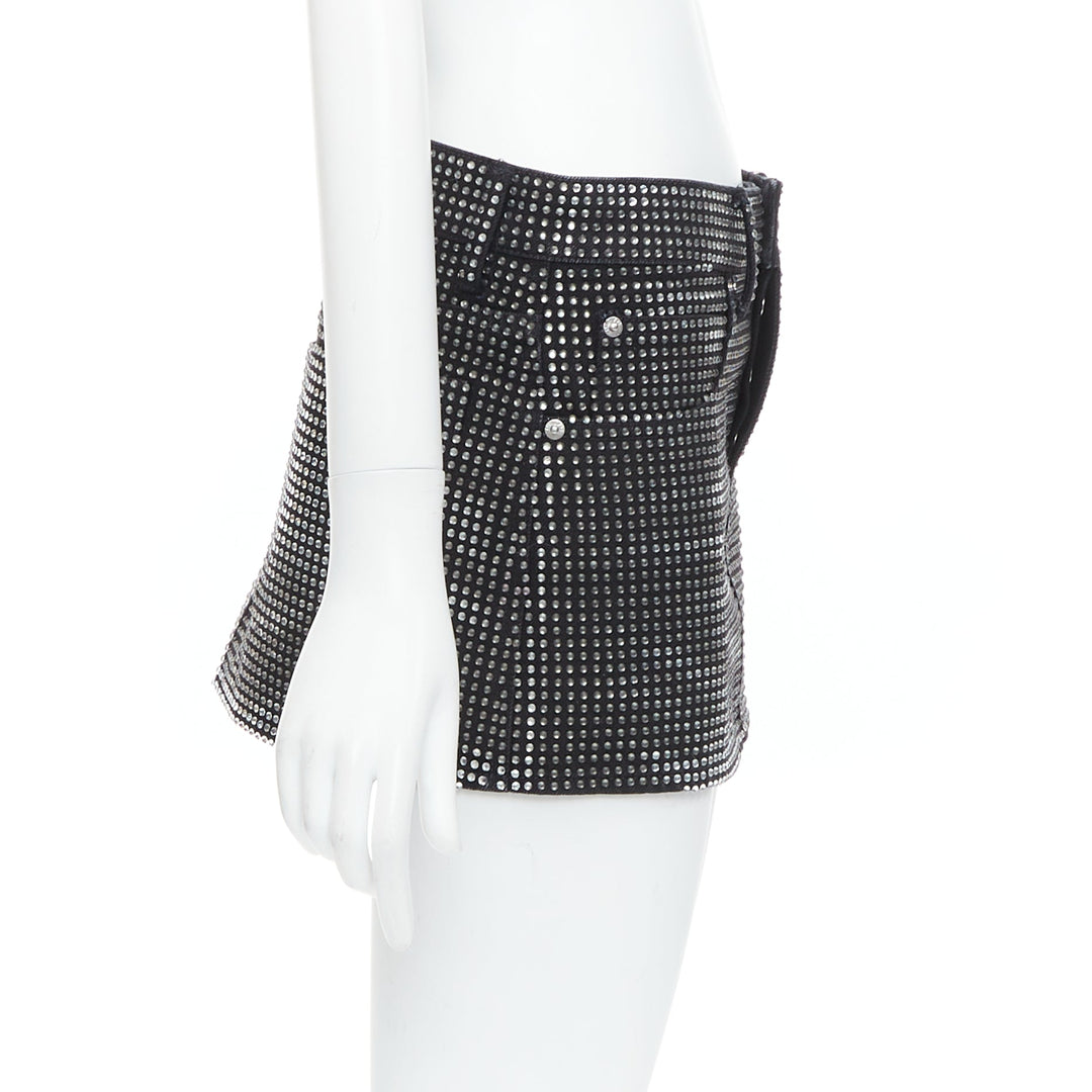 ALEXANDER WANG Hotfix black cotton allover crystal encrusted mini skirt 24"