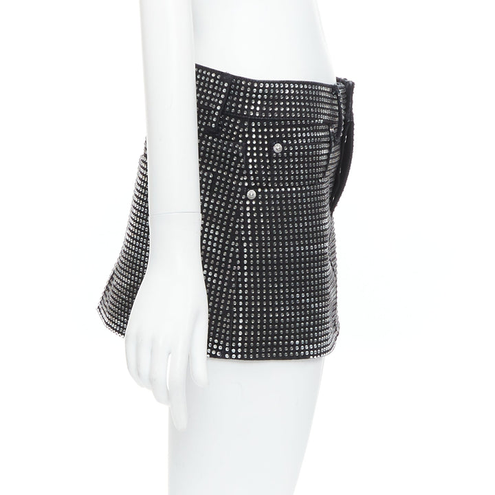 ALEXANDER WANG Hotfix black cotton allover crystal encrusted mini skirt 24"