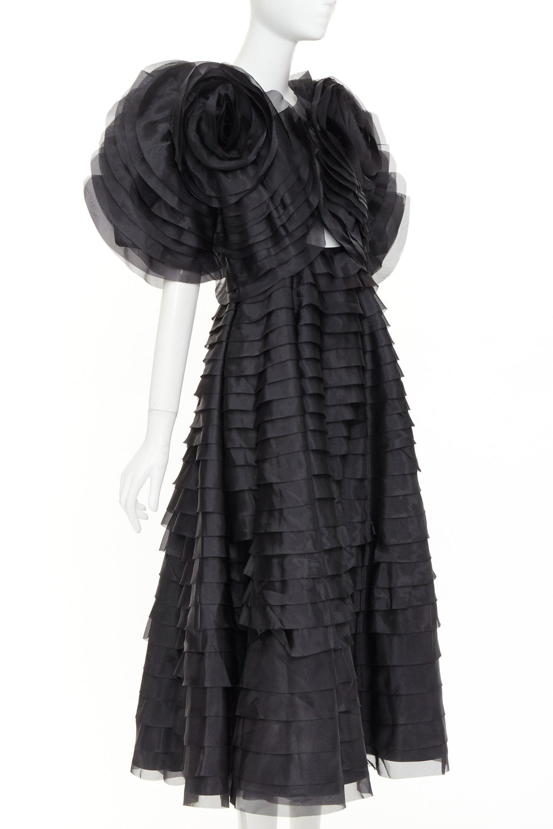 AJE Amour Ruffle Dress dramatic round sleeves rosette tiered midi gown UK8 S