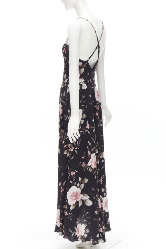 ALICE OLIVIA black pink rose floral print viscose midi slip dress US4 S