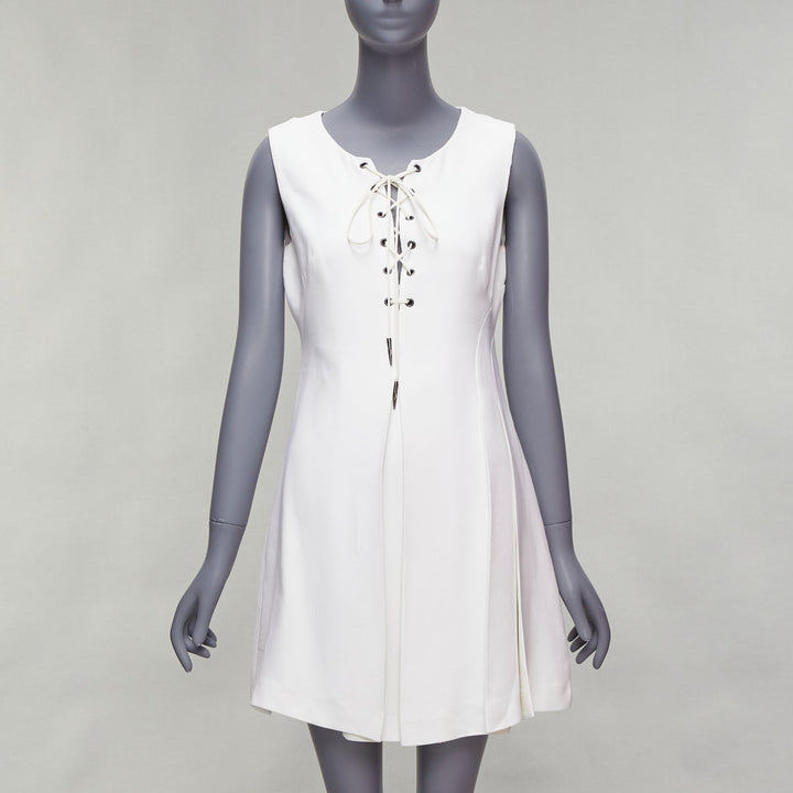 MIU MIU 2014 white viscose lace front front pleats shift dress IT42 M