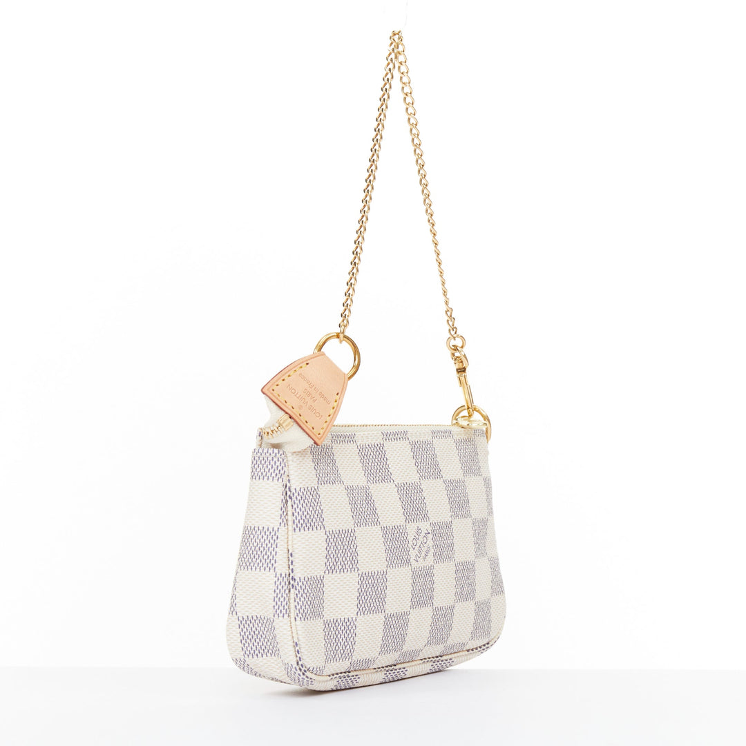 LOUIS VUITTON Mini Pochette Accessoires white damier azur canvas chain bag pouch