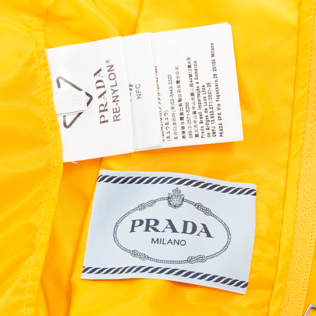 PRADA 2021 Re-nylon citron yellow white logo cropped jacket windbreaker IT38 XS