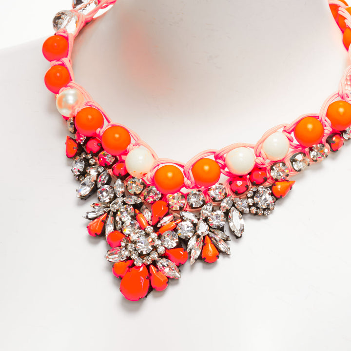 SHOUROUK neon orange clear crystal beads rope chain choker necklace