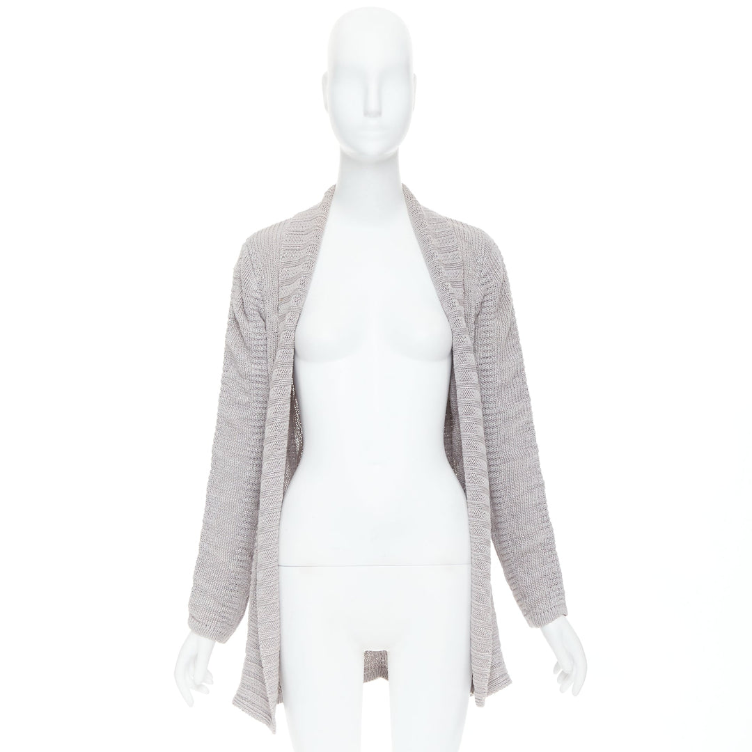 HELMUT LANG 100% linen light grey knit long sleeve open cardigan XS