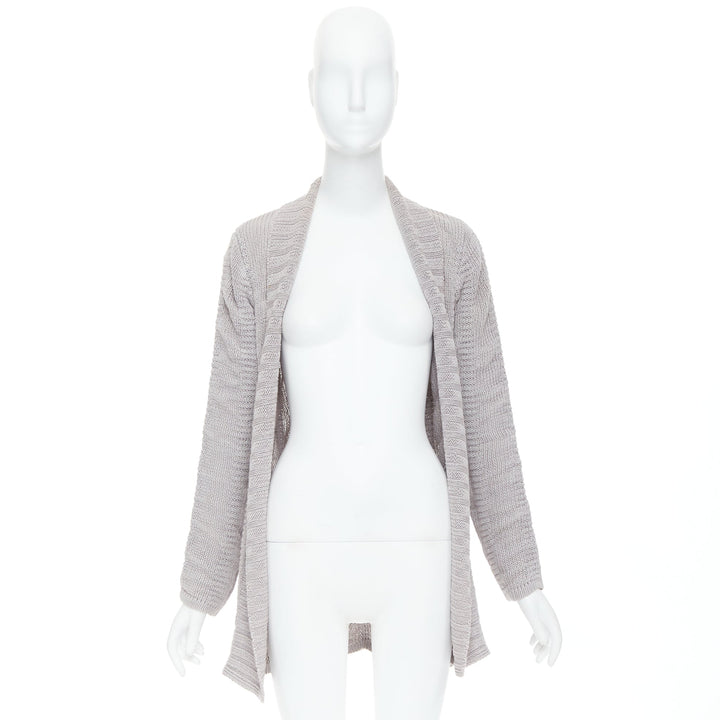 HELMUT LANG 100% linen light grey knit long sleeve open cardigan XS