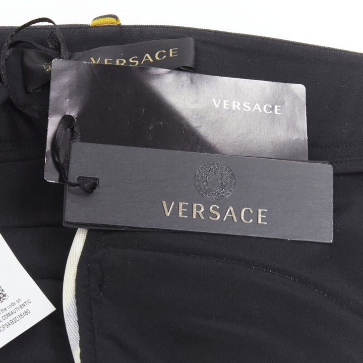 VERSACE Runway Rodeo Barocco black gold harness stretch legging pants IT42 M