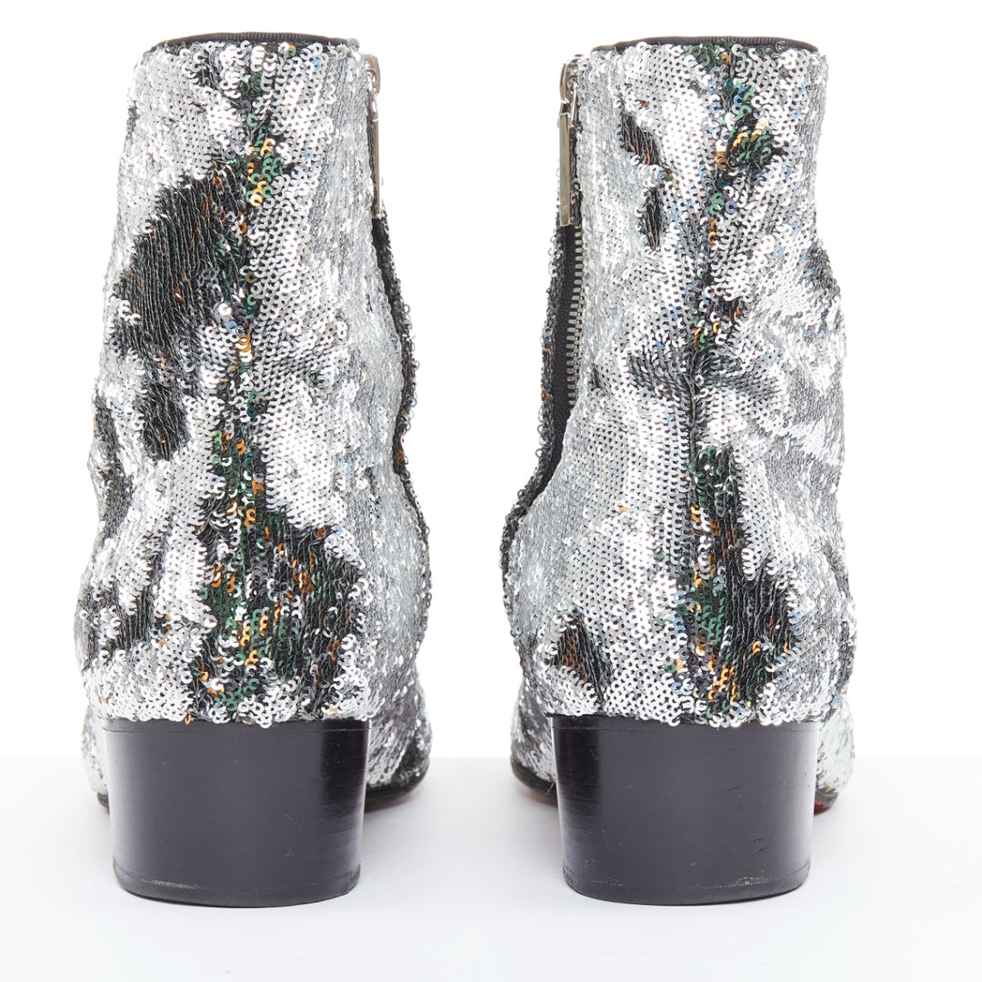 CHRISTIAN LOUBOUTIN Huston Sequin 40 silver multi sequin zipped ankle boots EU43