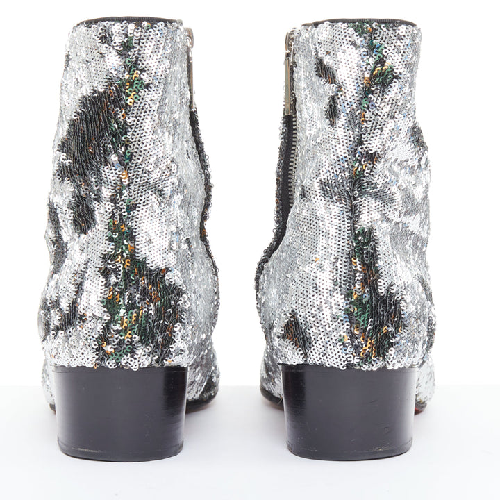 CHRISTIAN LOUBOUTIN Huston Sequin 40 silver multi sequin zipped ankle boots EU43