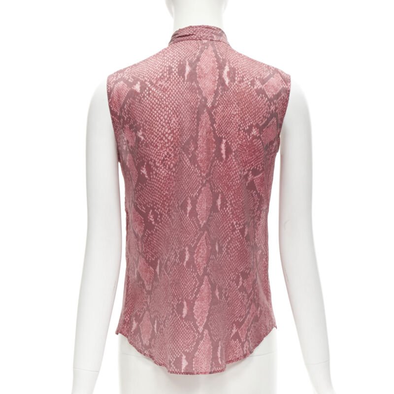 GUCCI TOM FORD Vintage 2000 pink scaled leather print bow collar blouse IT38 XS