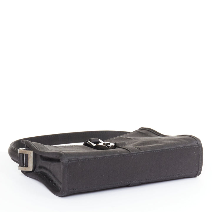 GUCCI Vintage Mini Jackie black satin silver piston lock evening shoulder bag