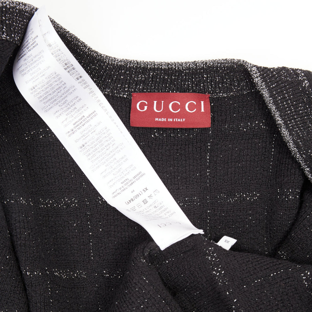 GUCCI 2025 black silver metallic checked Vintage GG buttons cardigan sweater XS