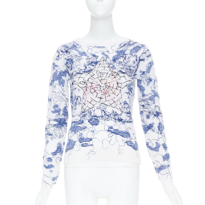 CHRISTIAN DIOR 2020 Around the World embroidered cashmere cotton sweater FR34 XS