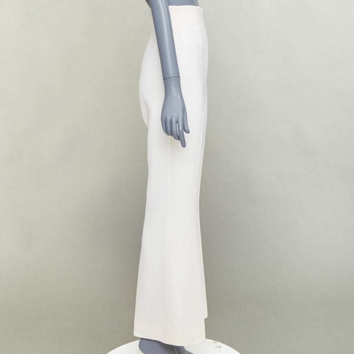 EMILIA WICKSTEAD ivory wool crepe high waisted kick flared pants US6 M