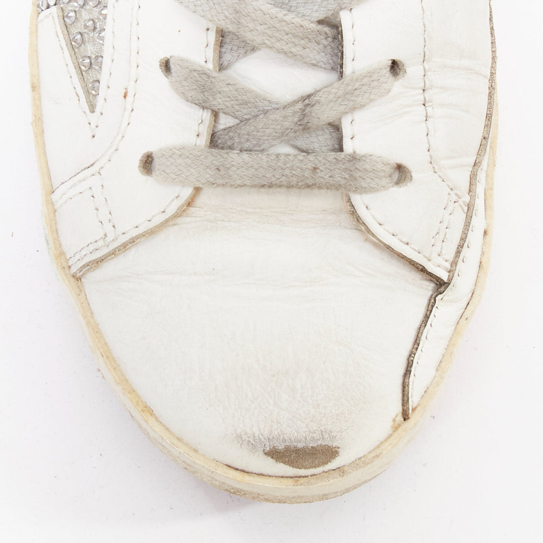 GOLDEN GOOSE Super Star silver crystal strass white distressed sneakers EU36