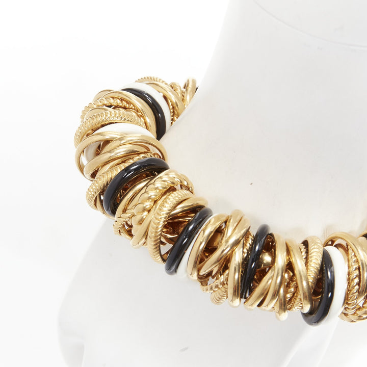 rare BALENCIAGA Demna Artisanal multi gold black white rings linked bracelet