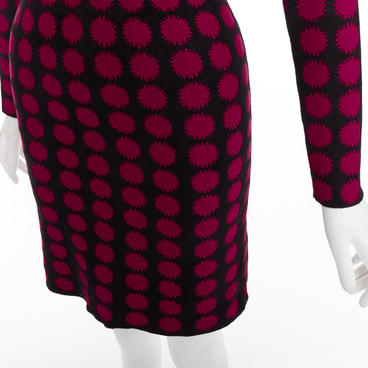 ALAIA red black viscose graphic polka dot illusion bodycon dress FR36 S