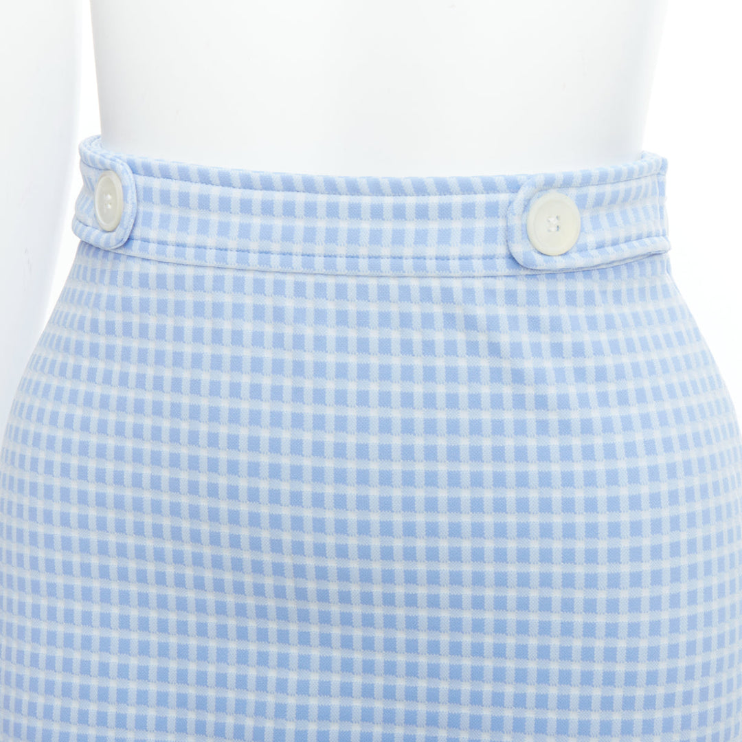 MIU MIU 2019 blue white gingham seersucker scallop trim buttons mini skirt XS