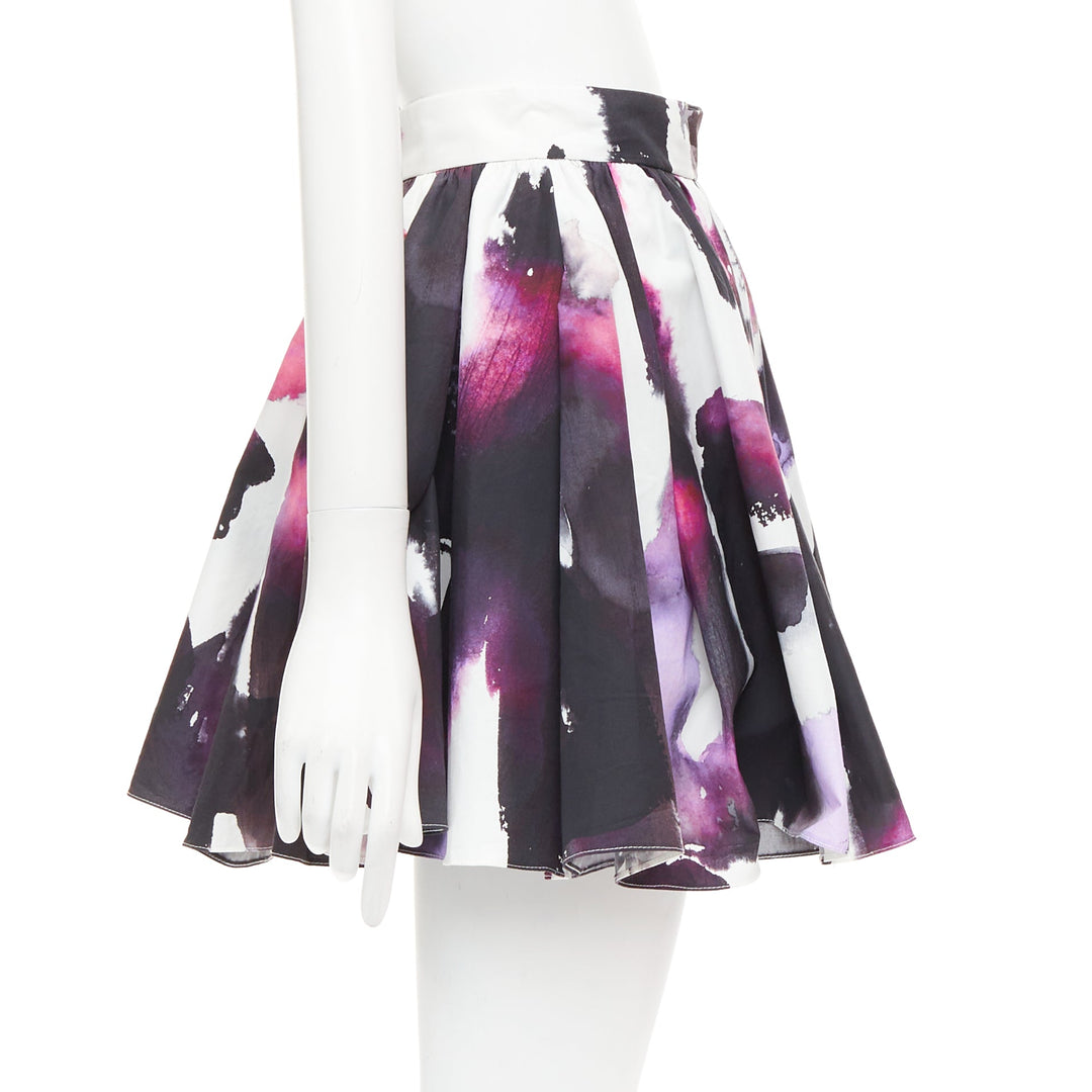 ALEXANDER MCQUEEN 2022 purple watercolor paint print pleated skirt IT38 XS