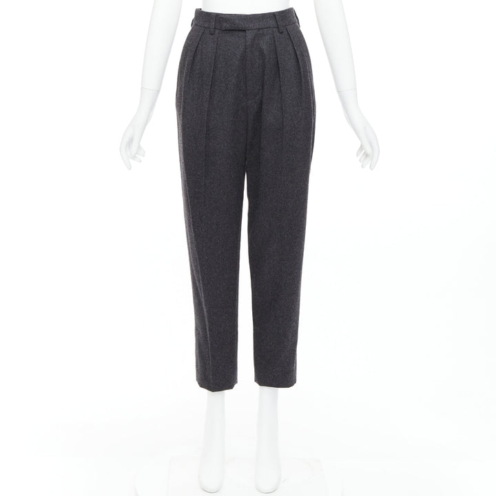 CELINE grey 100% wool cotton lined double pleated front tapered pants FR34 XS