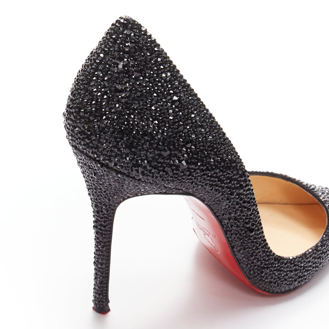 CHRISTIAN LOUBOUTIN Iriza 100 black rhinestone strass dorsay pumps EU38