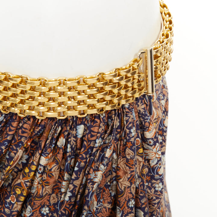 JUNYA WATANABE 2008 Runway brown navy floral gold chain draped skirt M