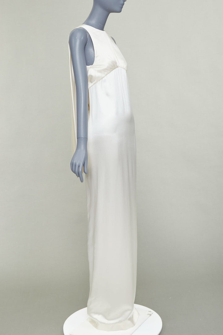 SAINT LAURENT 2022 Runway Bridal ivory silk satin draped empire gown FR34 XS